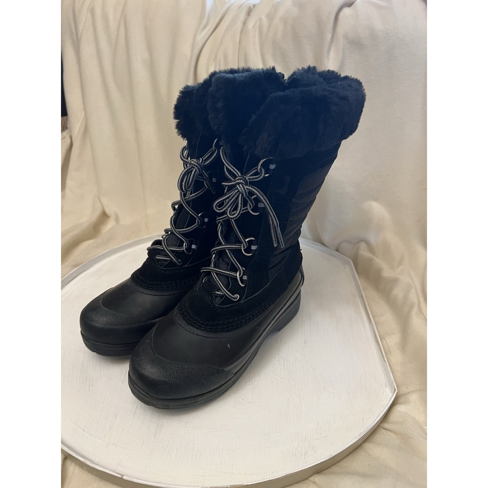 Lands End 520086 Women's Winter Snow Boots Mid Calf Black Squall Snow sz 6.5